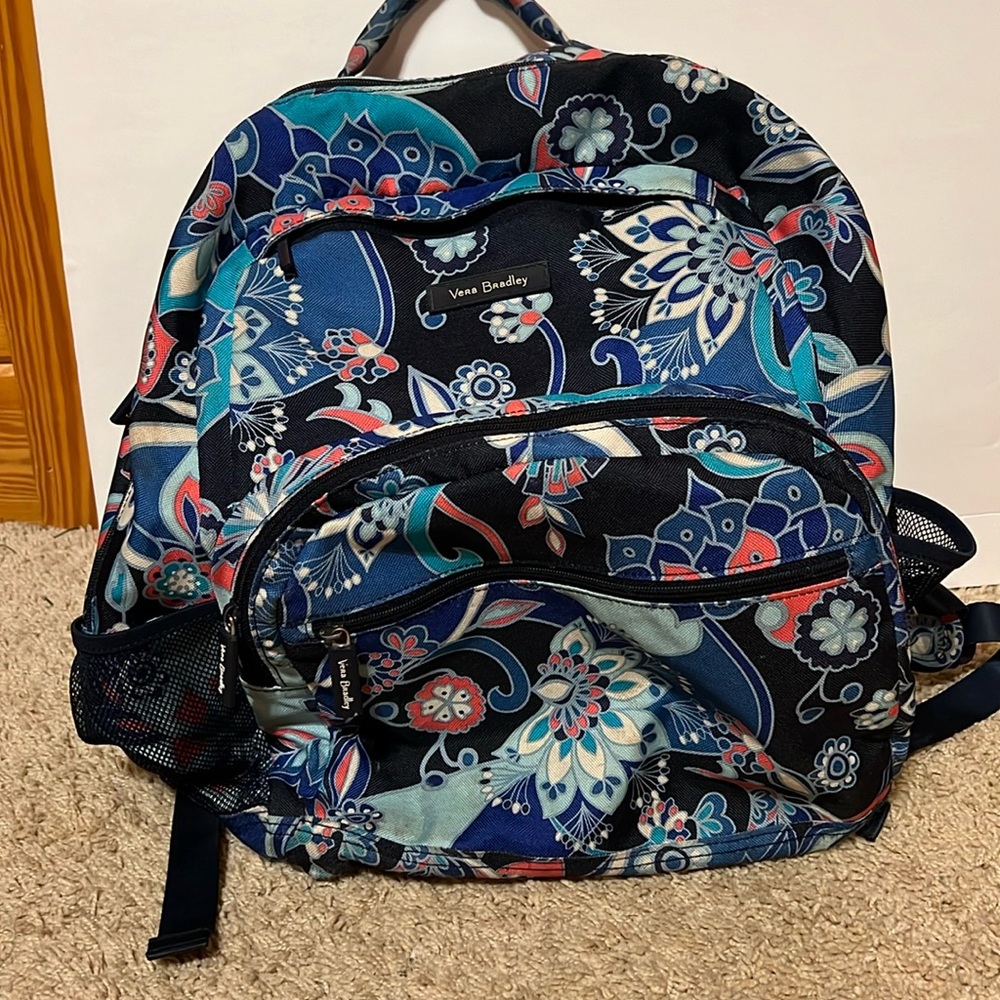Vera Bradley book bag blue, pink, aqua floral paisley print good used condition